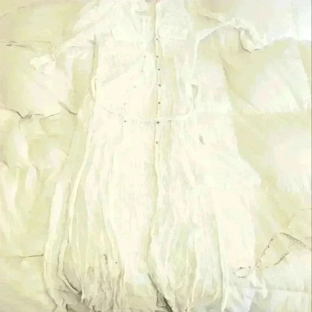 L'AGENCE White Crepe Maxi Dress Side Slit Button Up Sash cream Cardigan duster